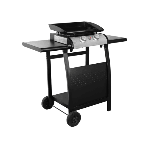 Grelhador a gás 2 queimadores inox 5kW com carrinho, Plancha Porthos 2 brûleurs + chariot, Preto, 107x55x106 cm