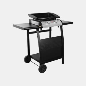Grelhador a gás 2 queimadores inox 5kW com carrinho, Plancha Porthos 2 brûleurs + chariot, Preto, 107x55x106 cm