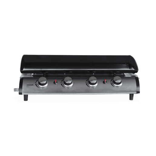 Grelhador a gás 4 queimadores inox 10kW com carrinho, Plancha Porthos 4 brûleurs + chariot, Preto, 139x55x106 cm