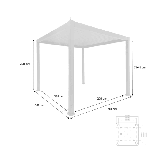 Pérgula bioclimática 3x3 m elétrica em alumínio com iluminação LED Pérgula bioclimática 3x3 m elétrica em alumínio com iluminação LED