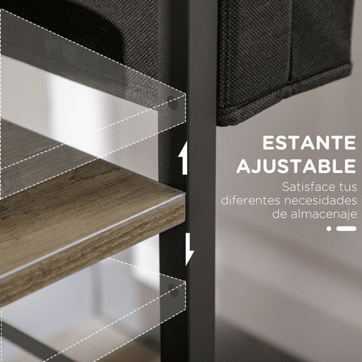 HOMCOM Carrinho Auxiliar com Rodas Carrinho de Armazenamento de 3 Níveis com Bolsa de Tecido 2 Ganchos e Estrutura de Aço para Sala de Estar Cozinha Escritório 66x40x80,5cm Cinza