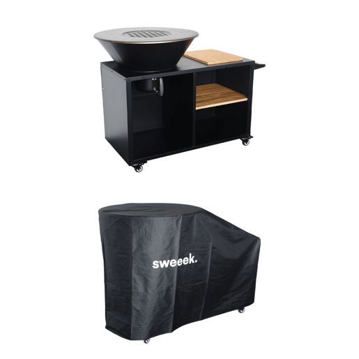 Barbecue com espaço de armazenamento e capa protetora, 80cm, Stromboli + cobertura, Preto, 138x82x114 cm