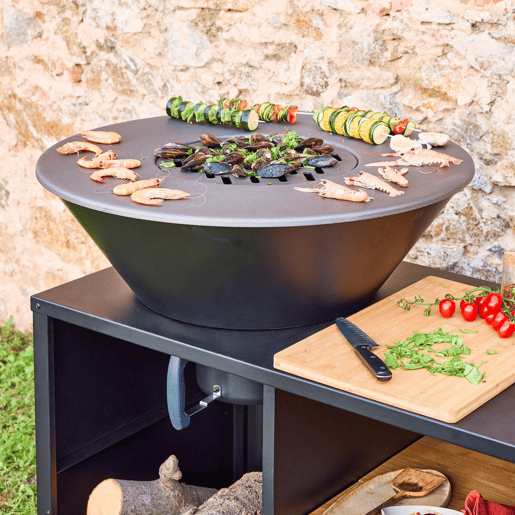 Barbecue com espaço de armazenamento e capa protetora, 80cm, Stromboli + cobertura, Preto, 138x82x114 cm