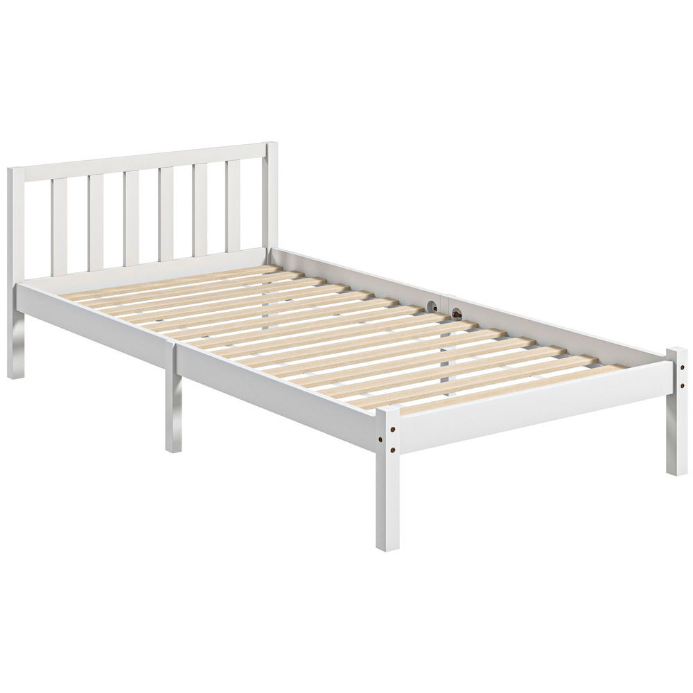 Homcom marco de cama de madera estructura de cama somier con cabecera para colchón de 90x190 cm (no incluido) carga 120 kg 198x96x70 cm blanco