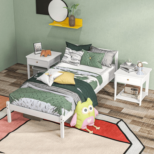 HOMCOM Estrutura de Cama de Madeira Estrado de Cama de Solteiro para Colchão 190x90 cm Carga 120 kg 198x96x70 cm Branco