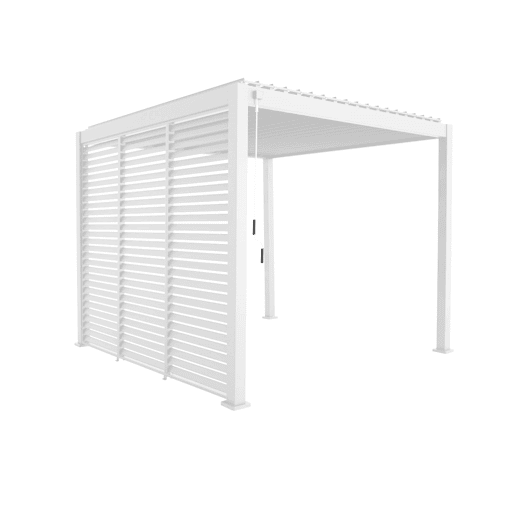 Pérgola bioclimática 3x3m de alumínio lâminas orientáveis V2 + 3 persianas, Triomphe 3x3m V2 + acessórios, Branco, 301x301x250 cm Pérgola bioclimática 3x3m de alumínio lâminas orientáveis V2 + 3 persianas, Triomphe 3x3m V2 + acessórios, Branco, 301x301x250 cm