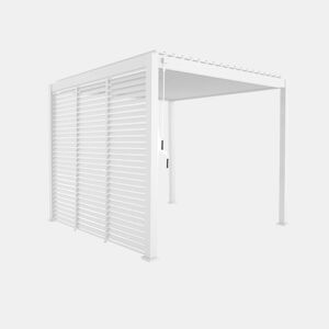Pérgola bioclimática 3x3m de alumínio lâminas orientáveis V2 + 3 persianas, Triomphe 3x3m V2 + acessórios, Branco, 301x301x250 cm