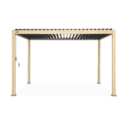 Pérgola bioclimática 3x4m com lâminas ajustáveis, Triomphe 3x4m, Madeira clara, 400x300x240 cm