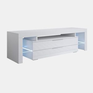 Móvel TV Sala de estar e jantar Branco 160x35x53 2 gavetas LED Selma Muebles Bonitos