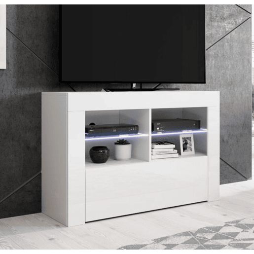 Móvel TV Sala de estar e jantar Branco 100x35x65 1 porta LED Lilian Muebles Bonitos