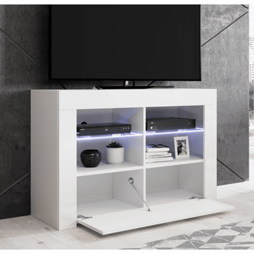 Móvel TV Sala de estar e jantar Branco 100x35x65 1 porta LED Lilian Muebles Bonitos