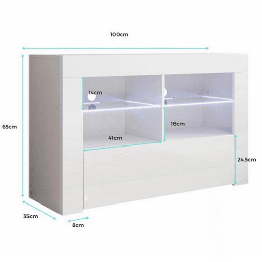 Móvel TV Sala de estar e jantar Branco 100x35x65 1 porta LED Lilian Muebles Bonitos