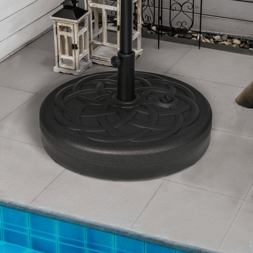Outsunny Base para Chapéu de Sol de PE Redonda Suporte para Chapéu de Sol 2,5kg Apto para Mastros de 38mm48mm Preenchível com Areia 35kg e Água 25L Ø56x30,5cm Preto
