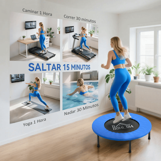 HOCOM Trampolim Fitness Ø81cm Trampolim de Aço com Borda Protetora e 28 Molas para Exercícios em Interior E Exterior Carga 100kg 81x81x22,5cm Preto e Azul