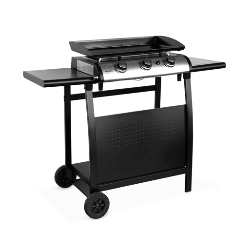 Grelhador a gás 3 queimadores inox 7,5kW com carrinho, Plancha Porthos 3 brûleurs + chariot, Preto, 123x55x106 cm