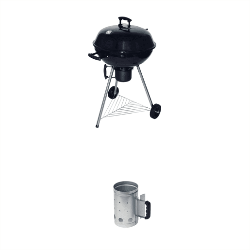 Churrasqueira de carvão vegetal com chaminé de iluminação, Georges + chaminé de iluminação, Preto, 65.5x62x74.5 cm