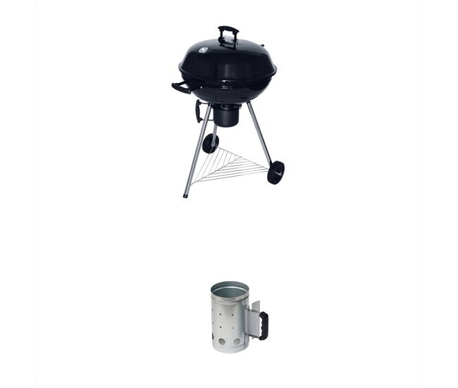 Barbacoa de carbón vegetal con chimenea de iluminación, georges + chimenea de iluminación, negro, 65,5 x 62 x 74,5 cm