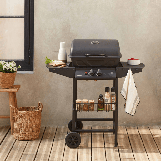 Barbecue a gás de 2 queimadores, Aramis, Preto, 97x54x100 cm
