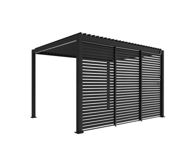 Pérgola bioclimática de aluminio 3x4 + 3 persianas de 130 cm, triomphe 3x4 m + accesorios, antracita, 400x300x250 cm