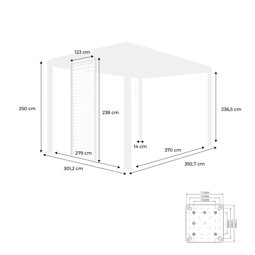 Pérgola bioclimática de alumínio 3x4 + 3 persianas de 130cm, Triomphe 3x4m + acessórios, Antracite, 400x300x250 cm