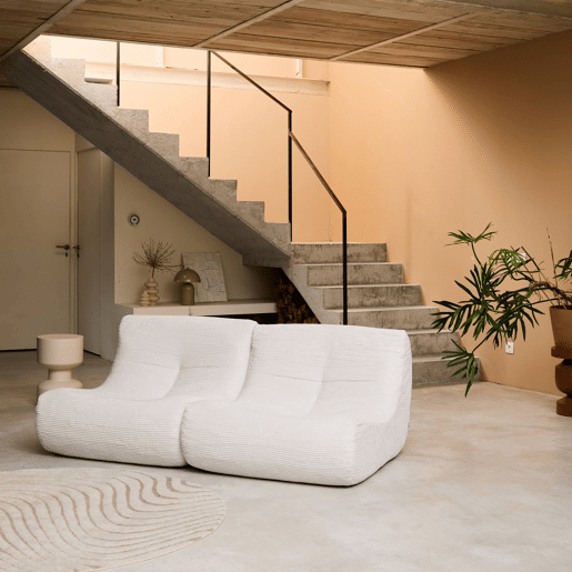 Sofá modular em tecido veludo cotelê de 2 lugares, Sokol veludo cotelê , Creme, 91x105x72 cm