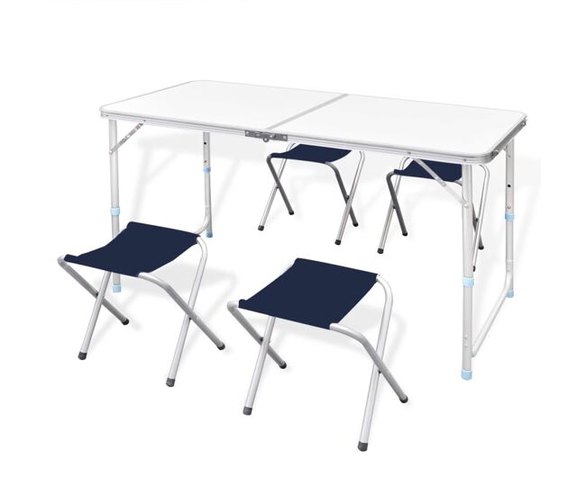 Set de mesa y 4 sillas plegables y portátil para camping, jardín blanco