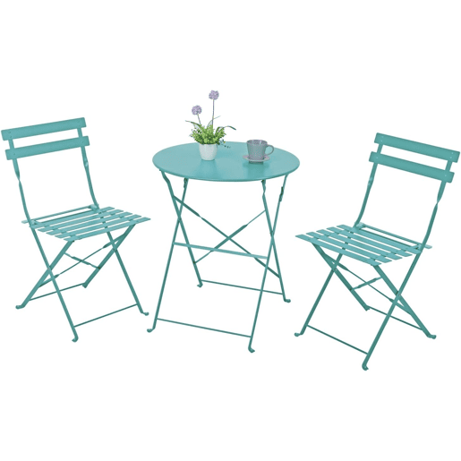 Conjunto de mesa e 2 cadeiras dobráveis, turquesa, conjunto de mesa e cadeiras turquesa para jardim e pátio