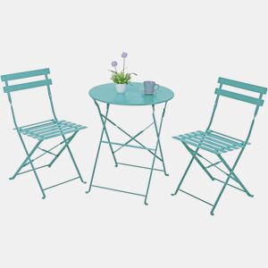 Conjunto de mesa e 2 cadeiras dobráveis, turquesa, conjunto de mesa e cadeiras turquesa para jardim e pátio