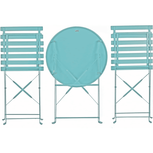Conjunto de mesa e 2 cadeiras dobráveis, turquesa, conjunto de mesa e cadeiras turquesa para jardim e pátio
