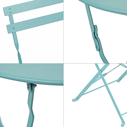 Conjunto de mesa e 2 cadeiras dobráveis, turquesa, conjunto de mesa e cadeiras turquesa para jardim e pátio