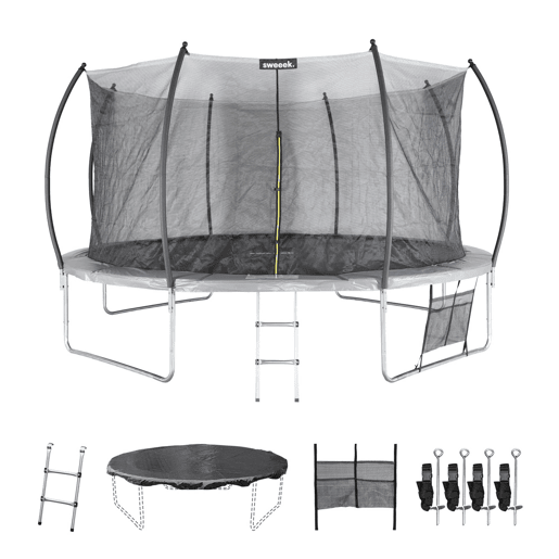 Trampolim 430cm com rede interna e kit de acessórios, Venus Inner XXL, Cinza, 365x365x80 cm
