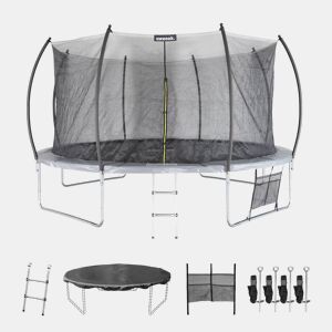 Trampolim 430cm com rede interna e kit de acessórios, Venus Inner XXL, Cinza, 365x365x80 cm