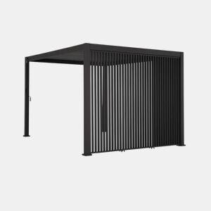 Pérgola bioclimática em alumínio 3x4m + 3 persianas verticais 100cm, Triomphe 3x4m + acessórios, Antracite, 400x300x250 cm