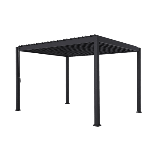 Pérgola bioclimática em alumínio 3x4m + 3 persianas verticais 100cm, Triomphe 3x4m + acessórios, Antracite, 400x300x250 cm