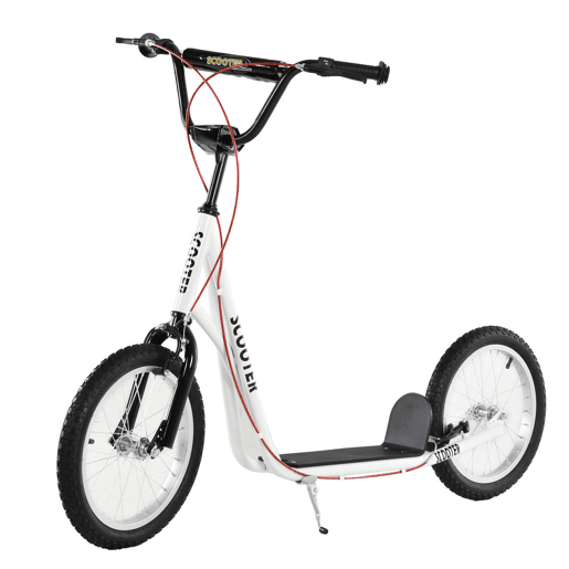 HOMCOM Trotinete para Crianças acima de 5 Anos e Adolescentes com Guiador Ajustável em Altura 2 Pneus de Borracha Insufláveis com Travagem Dupla e Rodas 16 Carga 100 kg 139x58x90-96 cm Branco HOMCOM Trotinete para Crianças acima de 5 Anos e Adolescentes com Guiador Ajustável em Altura 2 Pneus de Borracha Insufláveis com Travagem Dupla e Rodas 16 Carga 100 kg 139x58x90-96 cm Branco