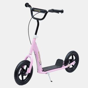 HOMCOM Trotinete para Crianças acima de 5 anos Scooter de 2 Rodas Grandes de 12 Polegadas com Freio e Guidão Ajustável em Altura Carga Máx. 50kg 120x52x80-88cm Rosa