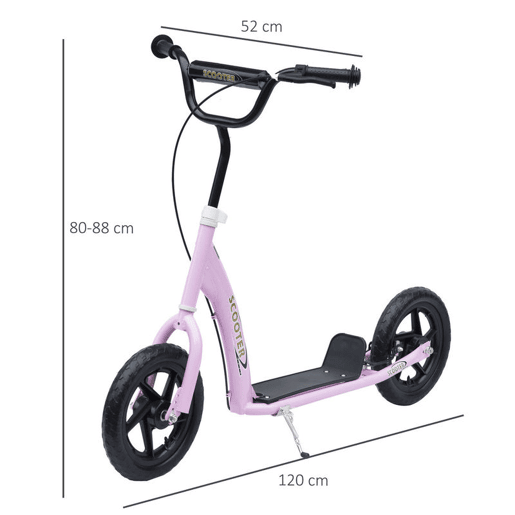 HOMCOM Trotinete para Crianças acima de 5 anos Scooter de 2 Rodas Grandes de 12 Polegadas com Freio e Guidão Ajustável em Altura Carga Máx. 50kg 120x52x80-88cm Rosa HOMCOM Trotinete para Crianças acima de 5 anos Scooter de 2 Rodas Grandes de 12 Polegadas com Freio e Guidão Ajustável em Altura Carga Máx. 50kg 120x52x80-88cm Rosa