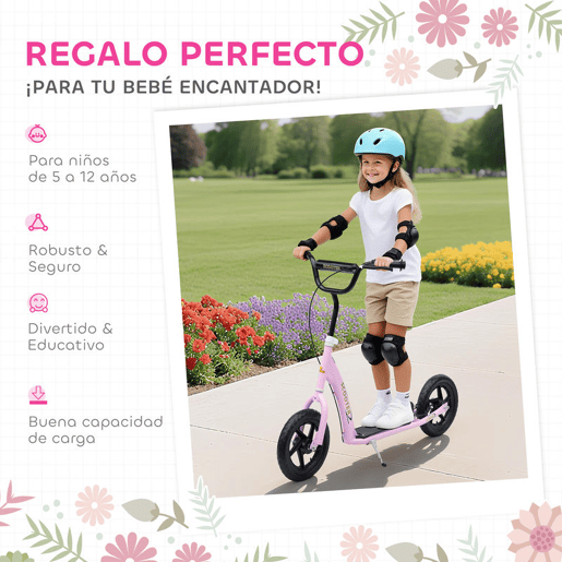 HOMCOM Trotinete para Crianças acima de 5 anos Scooter de 2 Rodas Grandes de 12 Polegadas com Freio e Guidão Ajustável em Altura Carga Máx. 50kg 120x52x80-88cm Rosa HOMCOM Trotinete para Crianças acima de 5 anos Scooter de 2 Rodas Grandes de 12 Polegadas com Freio e Guidão Ajustável em Altura Carga Máx. 50kg 120x52x80-88cm Rosa