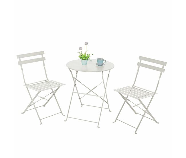 Set de mesa y 2 sillas plegables, color blanco juego de mesa y sillas turquesa para jardín y terraza