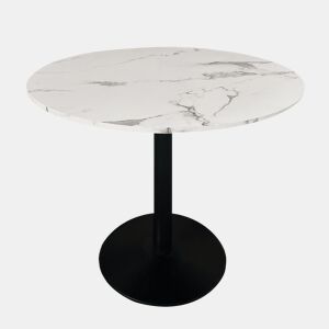 Mesa de Jantar TIVOLI PEQUENA: Design Clássico com Superfície de MDF Efeito Mármore e Estrutura Metálica Preta, Suporta até 150 kg