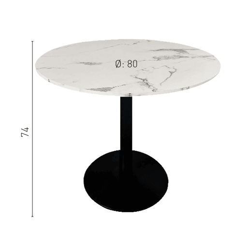 Mesa de Jantar TIVOLI PEQUENA: Design Clássico com Superfície de MDF Efeito Mármore e Estrutura Metálica Preta, Suporta até 150 kg