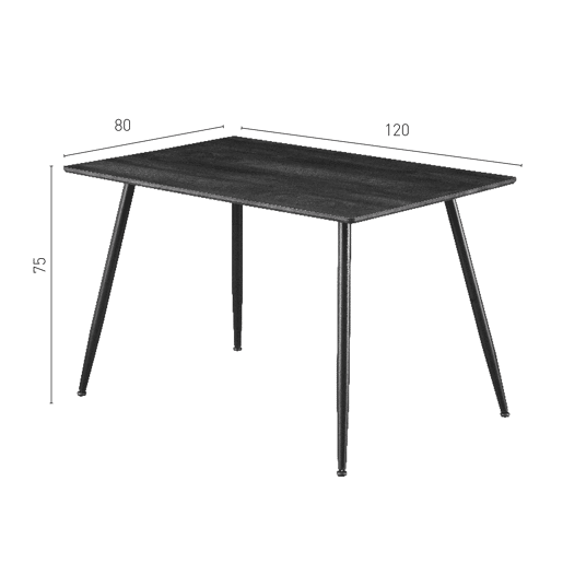 Mesa de Jantar Retangular BÉTHUNE de 120x80 cm em MDF de Madeira Escura com Pés Metálicos Pretos de Estilo Escandinavo