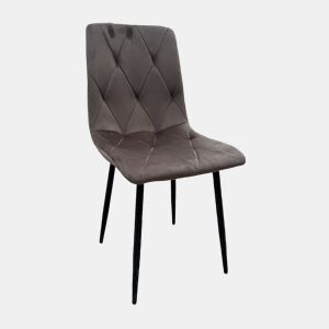 Cadeira BERNA Cinza - Design Moderno, Estofado em Veludo, Encosto Ergonômico, Pés Metálicos, Elegante e Confortável