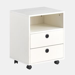 Cajonete Sob a Escrivaninha LILLE com Duas Gavetas: Design Moderno em MDF Branco com Acabamento de Madeira e Puxadores Pretos