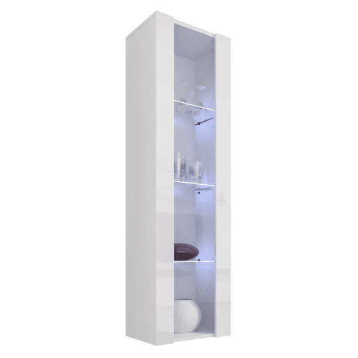 Vitrine suspensa Sala de estar e jantar Branco 40x29x170 1 porta LED Nora V5 Muebles Bonitos