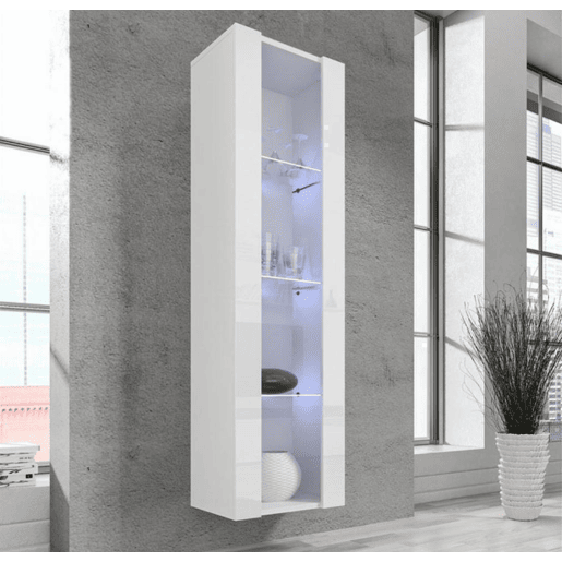 Vitrine suspensa Sala de estar e jantar Branco 40x29x170 1 porta LED Nora V5 Muebles Bonitos
