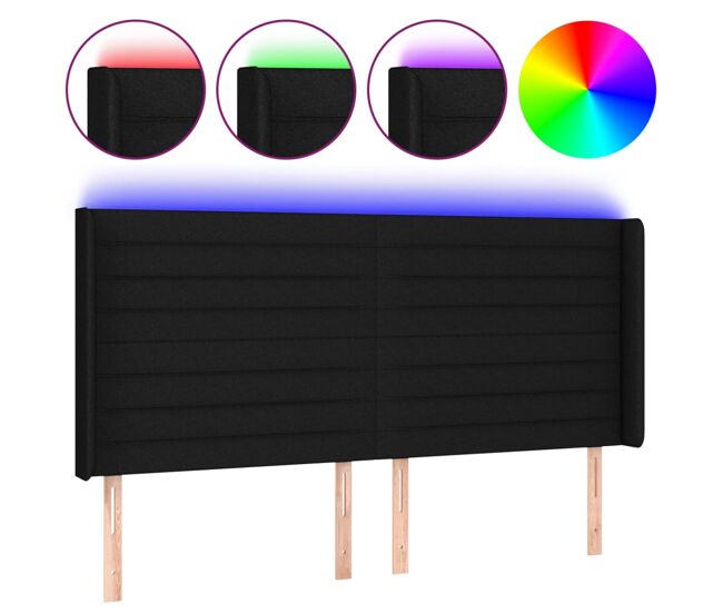 Vidaxl cabecero con led de tela negro 163x16x118/128 cm