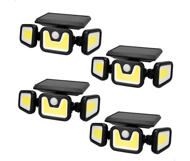 Aktive pack 4 apliques solares led con sensor de movimiento, 350 lúmenes y 3 modos de iluminación