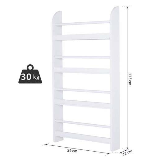 HOMCOM Estante de Parede para Livros com 4 Prateleiras Estante Infantil para Casa ou Escritório Suporta até 30kg 59x12x113 cm Branco