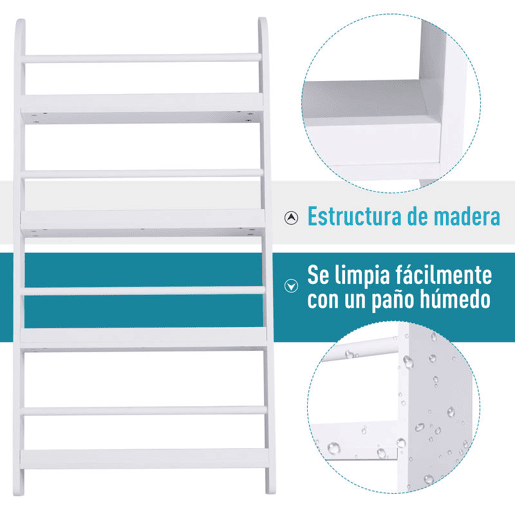 HOMCOM Estante de Parede para Livros com 4 Prateleiras Estante Infantil para Casa ou Escritório Suporta até 30kg 59x12x113 cm Branco